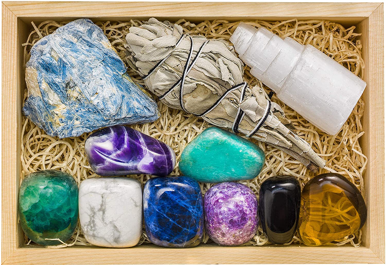 Crystalya Premium Grade Crystals and Healing Stones in Wooden Display Box