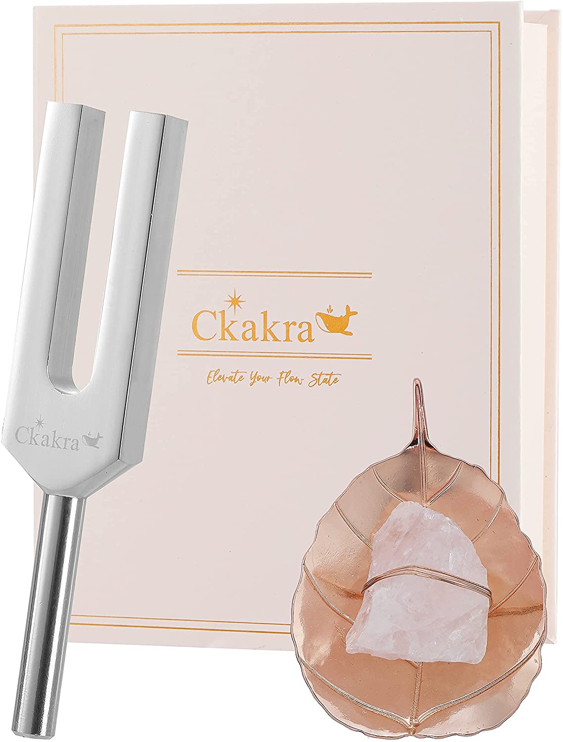 Chakra Sound Therapy Tuning Fork & Healing Rose Quartz Crystal Set