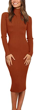 MEROKEETY Slim Fit Ribbed Long-Sleeve High-Neck Midi Sweater Dress - The 13 Best Sweater Dresses on Amazon