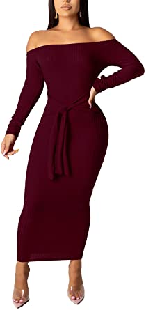 SheKiss Off-Shoulder Long Sleeve Bodycon Sweater Dress - The 13 Best Sweater Dresses on Amazon